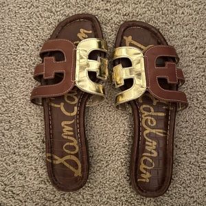 sam Edelman slides gold and brown